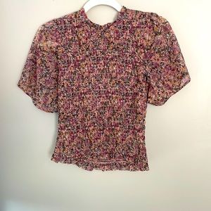 ABERCROMBIE & FITCH - Floral Print Mesh Smocked Blouse